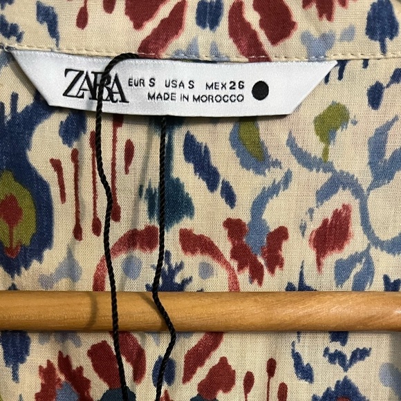 Zara Womens Lightweight Boho Multicolor Bell Sleeve V neck Blouse Sz S - Picture 7 of 9